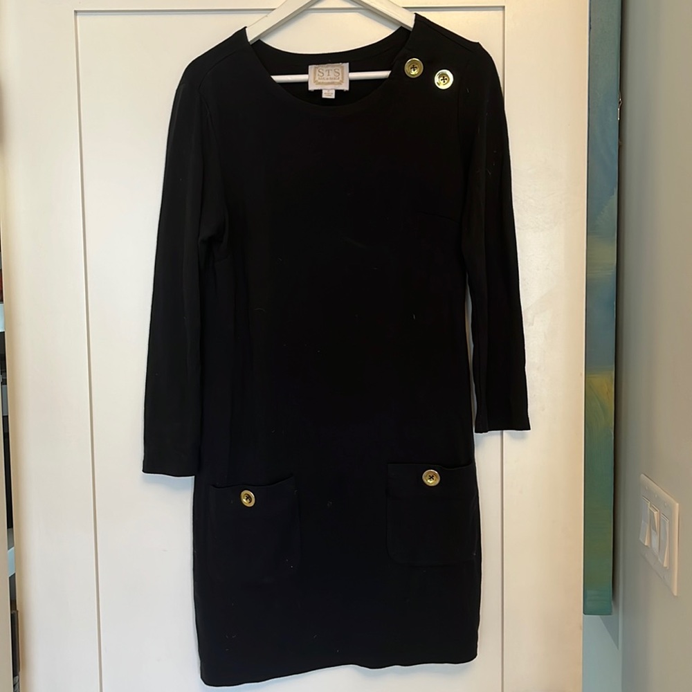 Sail to Sable STS Black Dress with Gold Button Detail Small